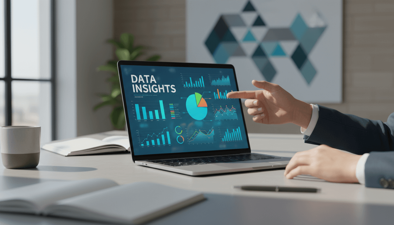 Professional analyzing data visualizations on laptop screen